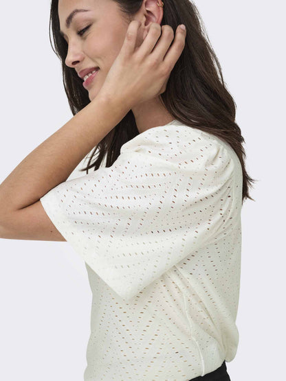 T-shirt crema da donna Jacqueline De Yong Carla Cathinka a maniche corte