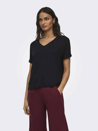 Jacqueline de Yong Sissy, t-shirt maniche corte nera da donna