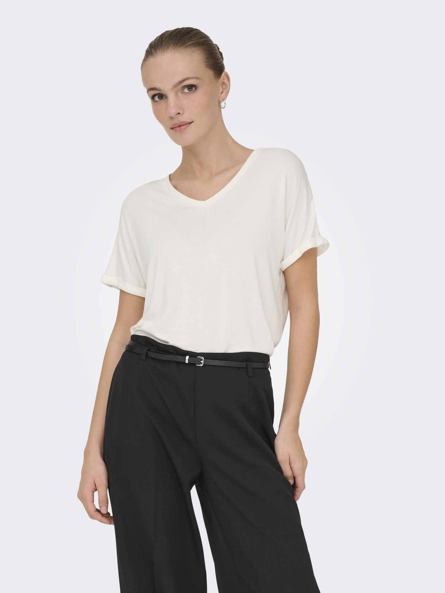 Jaqueline de Yong Sissy, t-shirt maniche corte da donna color crema