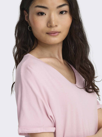 T-shirt da donna Jacqueline de Yong rosa lilac a maniche corte