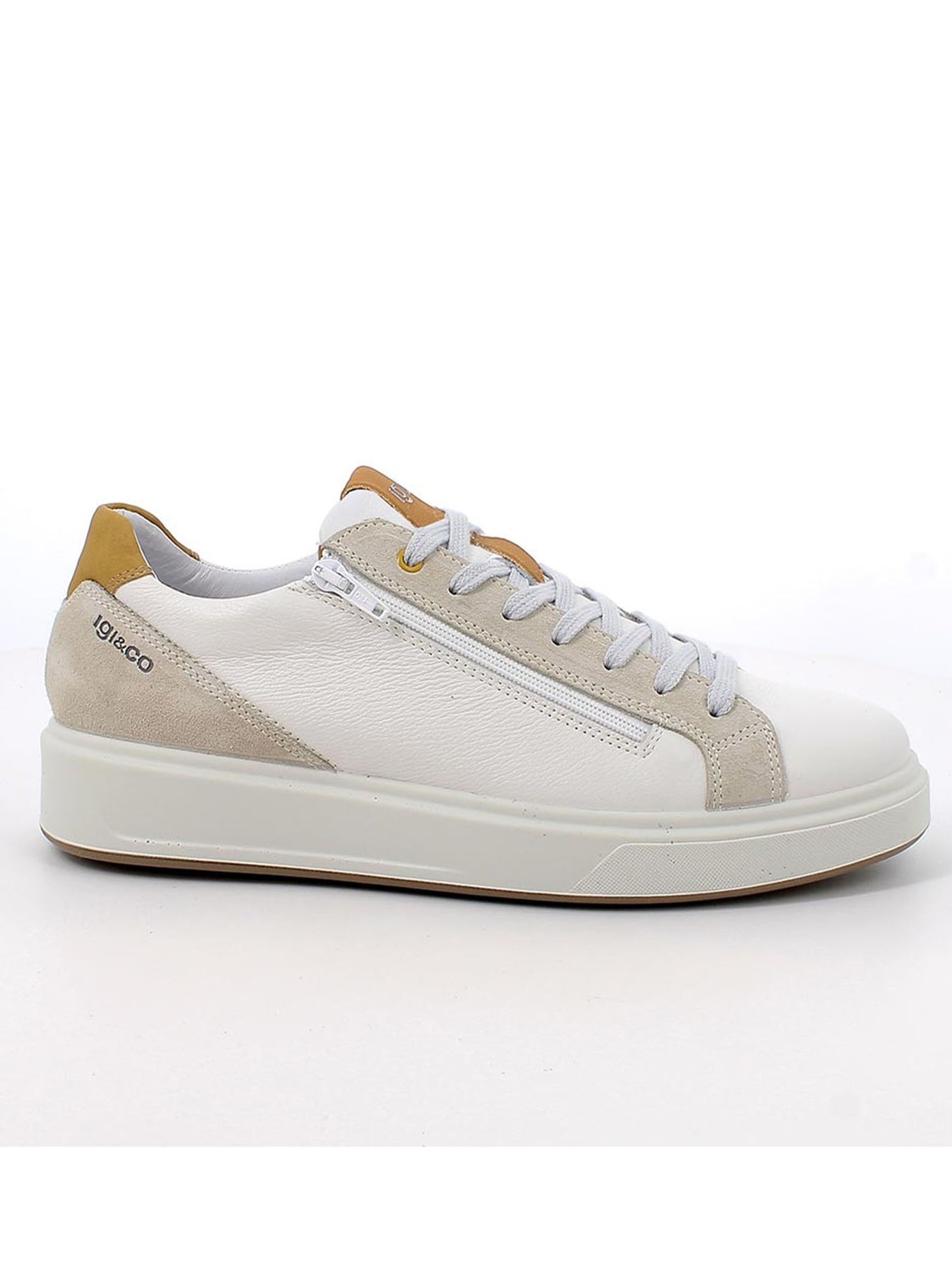 Sneakers Sten bianche da uomo in pelle con zip e stringhe