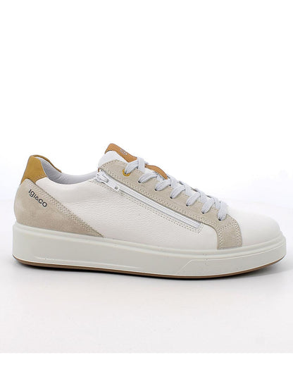 Sneakers Sten bianche da uomo in pelle con zip e stringhe