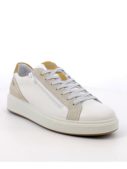Sneakers Sten bianche da uomo in pelle con zip e stringhe