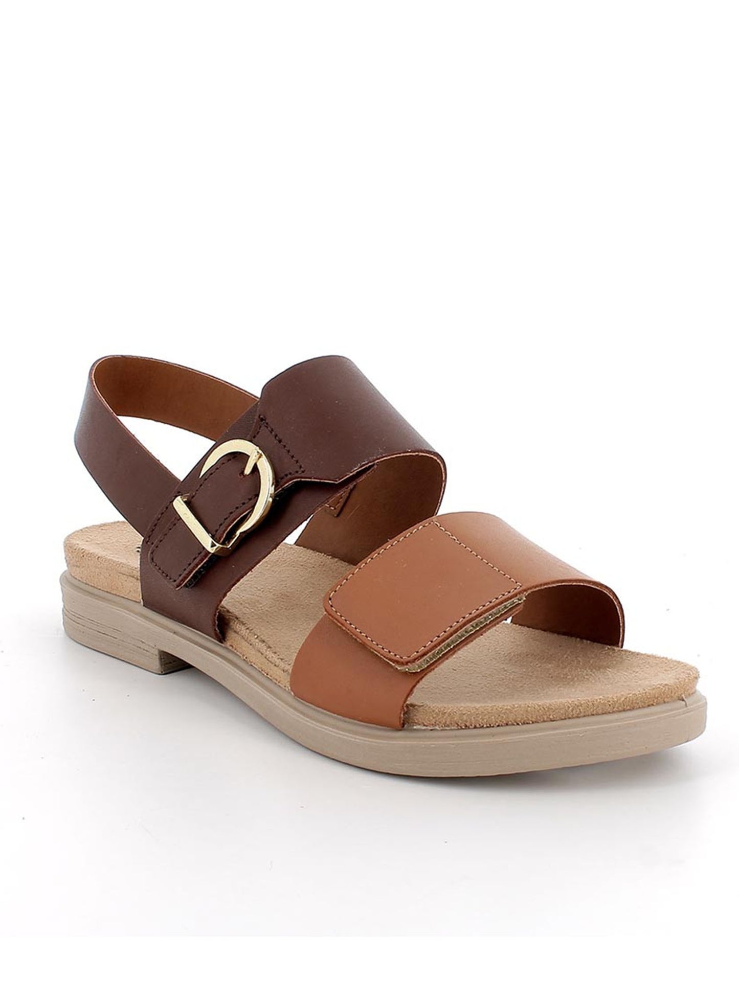 Sandalo Stella in pelle marrone senza tacco da donna