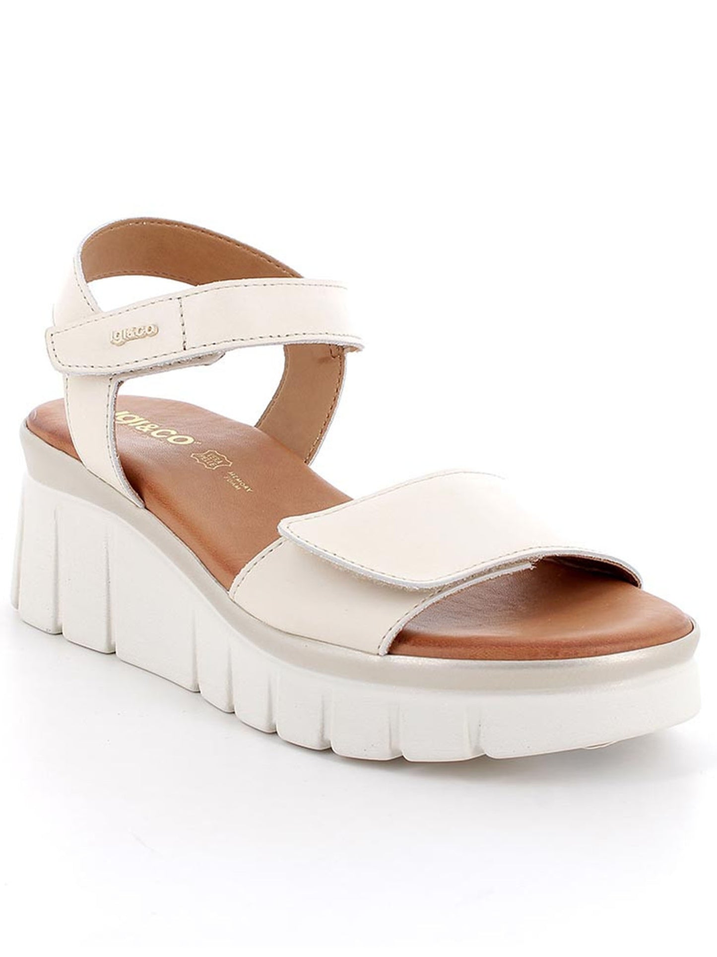 Sandalo beige da donna Igi&Co con zeppa e doppio strappo