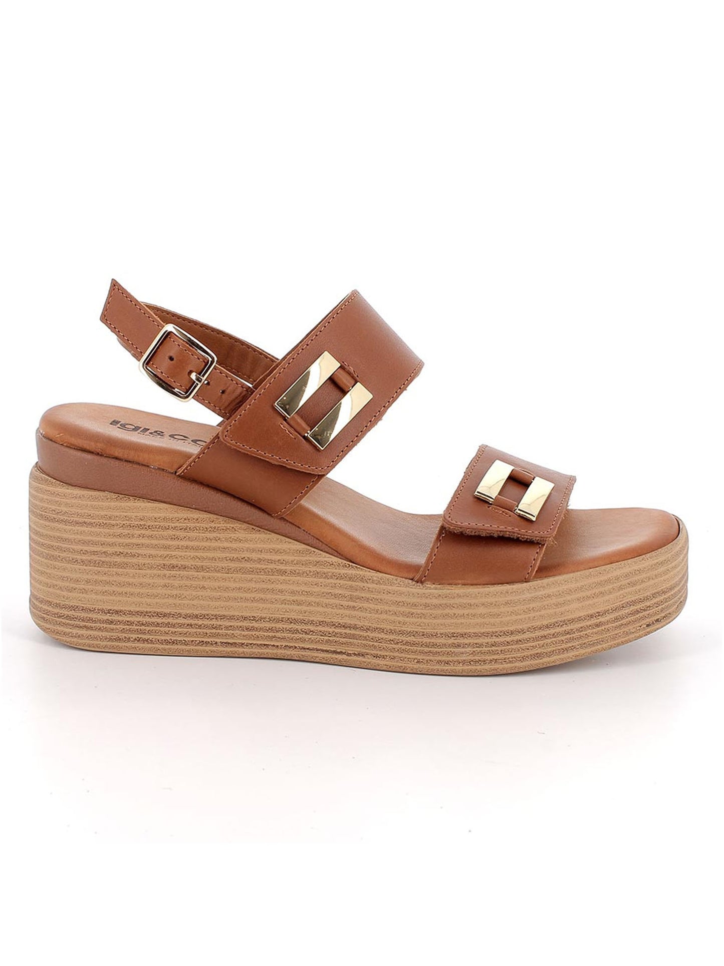 Sandali zeppa Emily di Igi&Co in pelle marrone donna