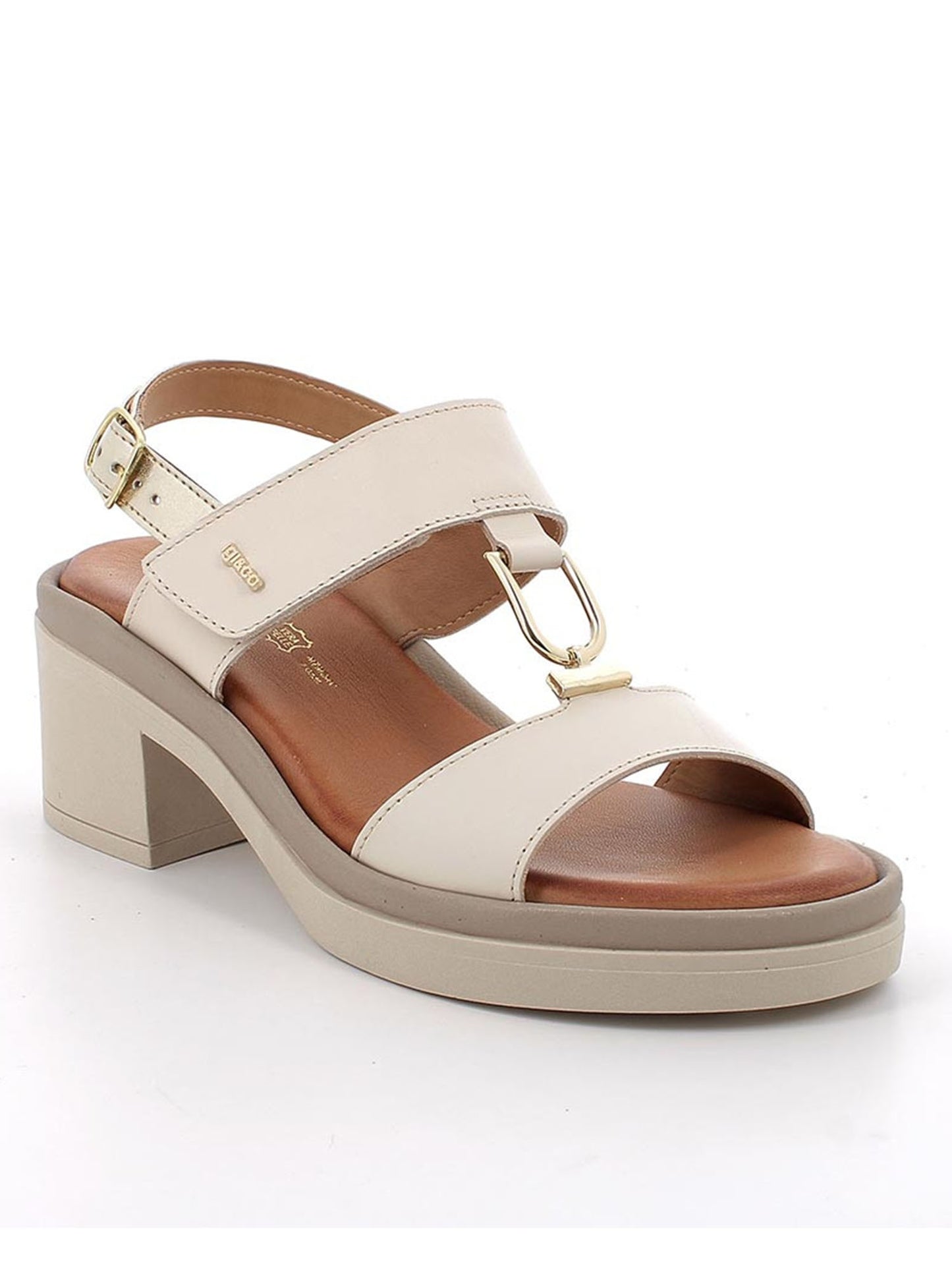 Sandali Simona da donna beige con tacco a blocco by Igi&Co