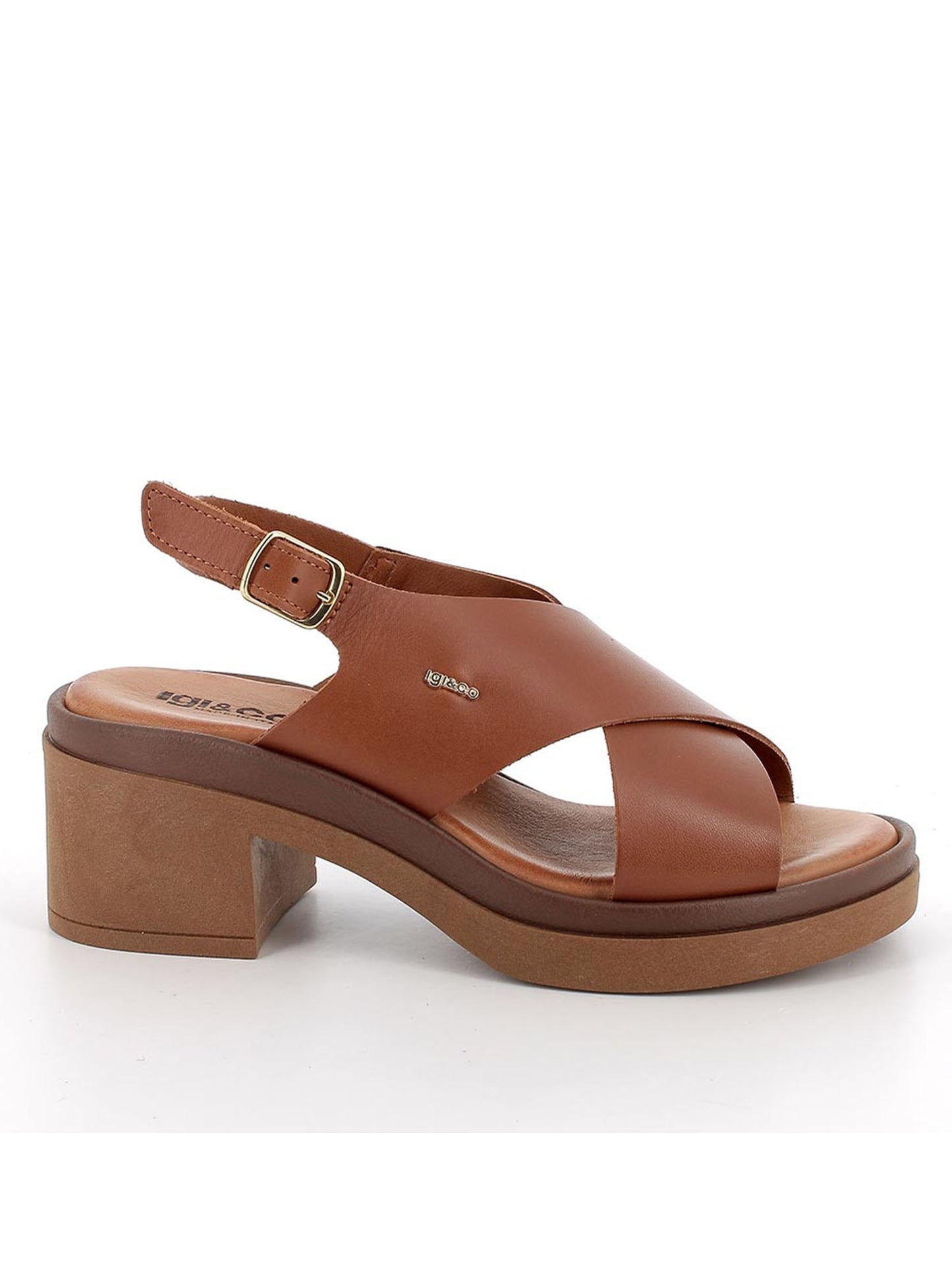 Sandalo Simona Igi&Co in pelle marrone con tacco a blocco da donna