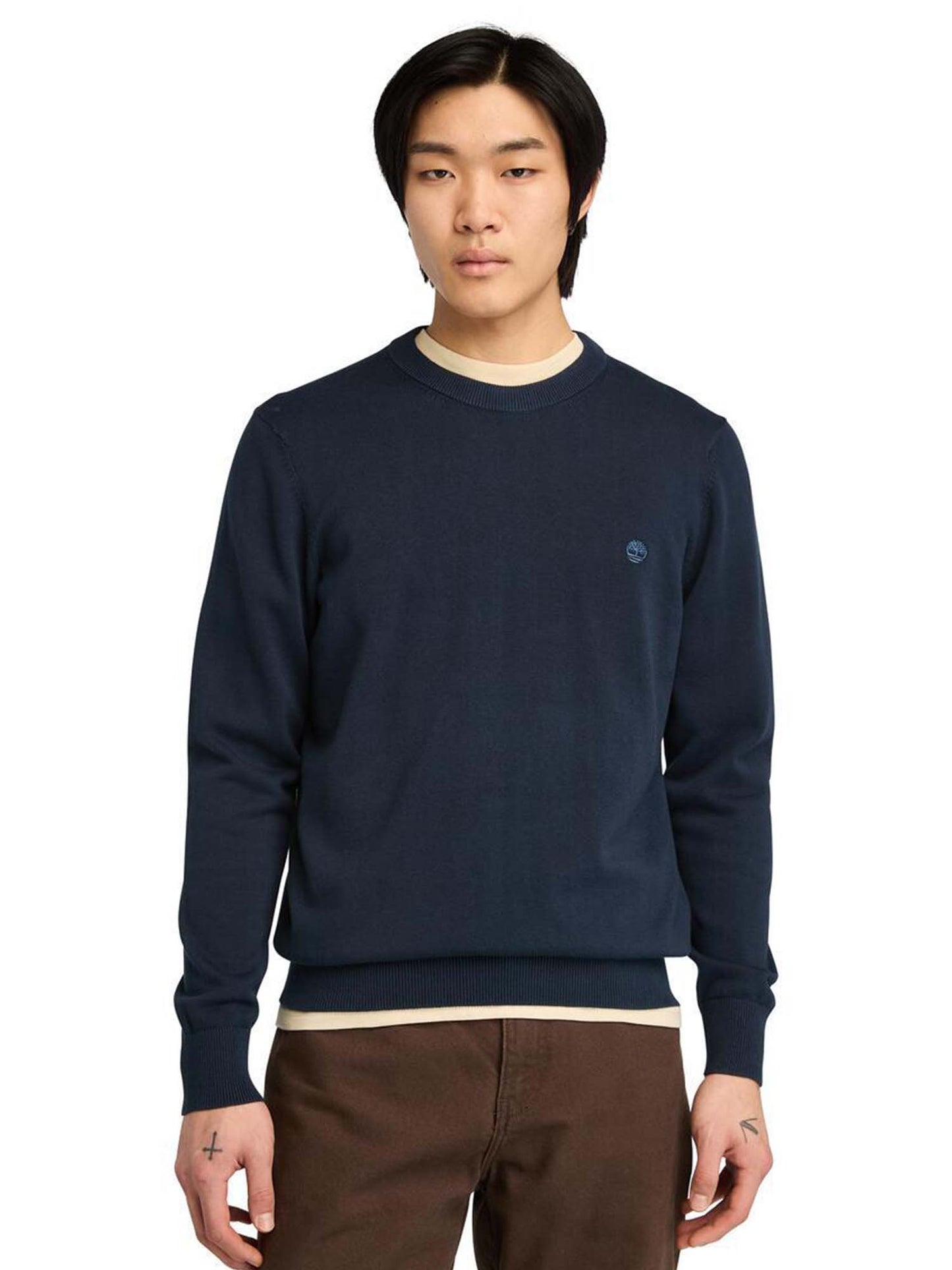 MAGLIA IN COTONE TINTO FILO TIMBERLAND UOMO BLU