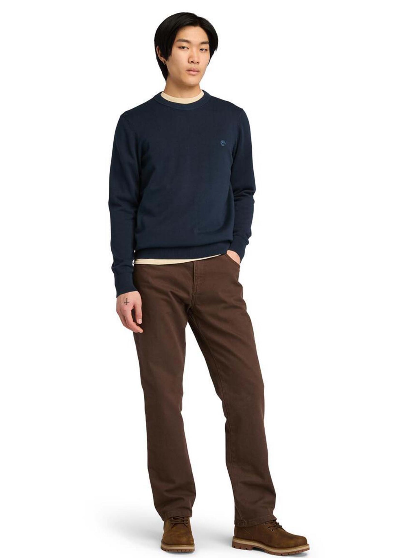 MAGLIA IN COTONE TINTO FILO TIMBERLAND UOMO BLU