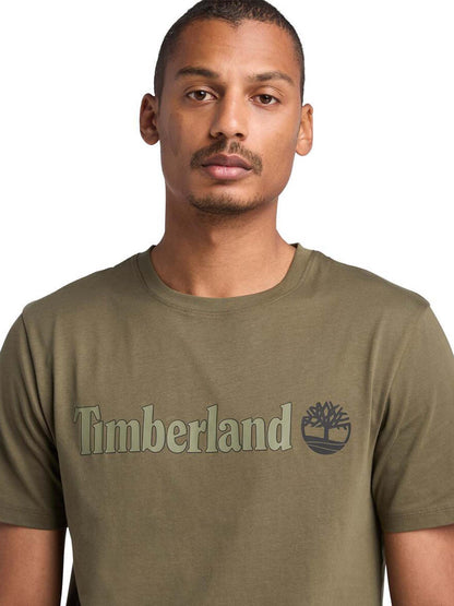T-SHIRT CON LOGO LINEARE TIMBERLAND UOMO VERDE MILITARE