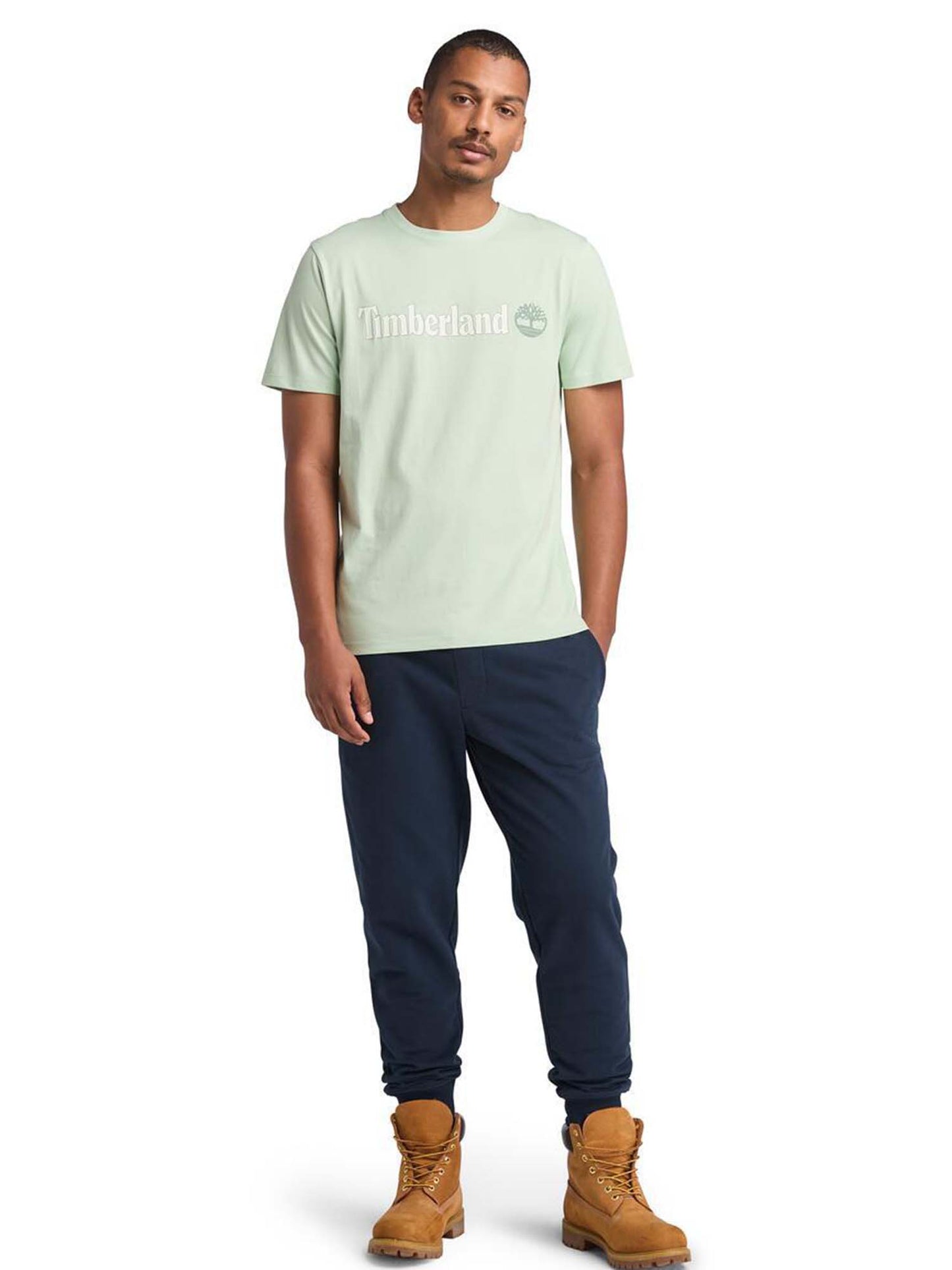 T-SHIRT CON LOGO LINEARE TIMBERLAND UOMO ACQUAMARINA
