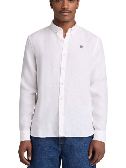 Camicia Timberland da uomo bianca in lino dal design casual