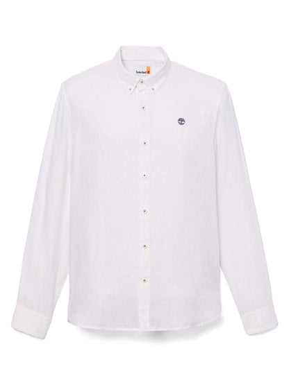 Camicia Timberland da uomo bianca in lino dal design casual