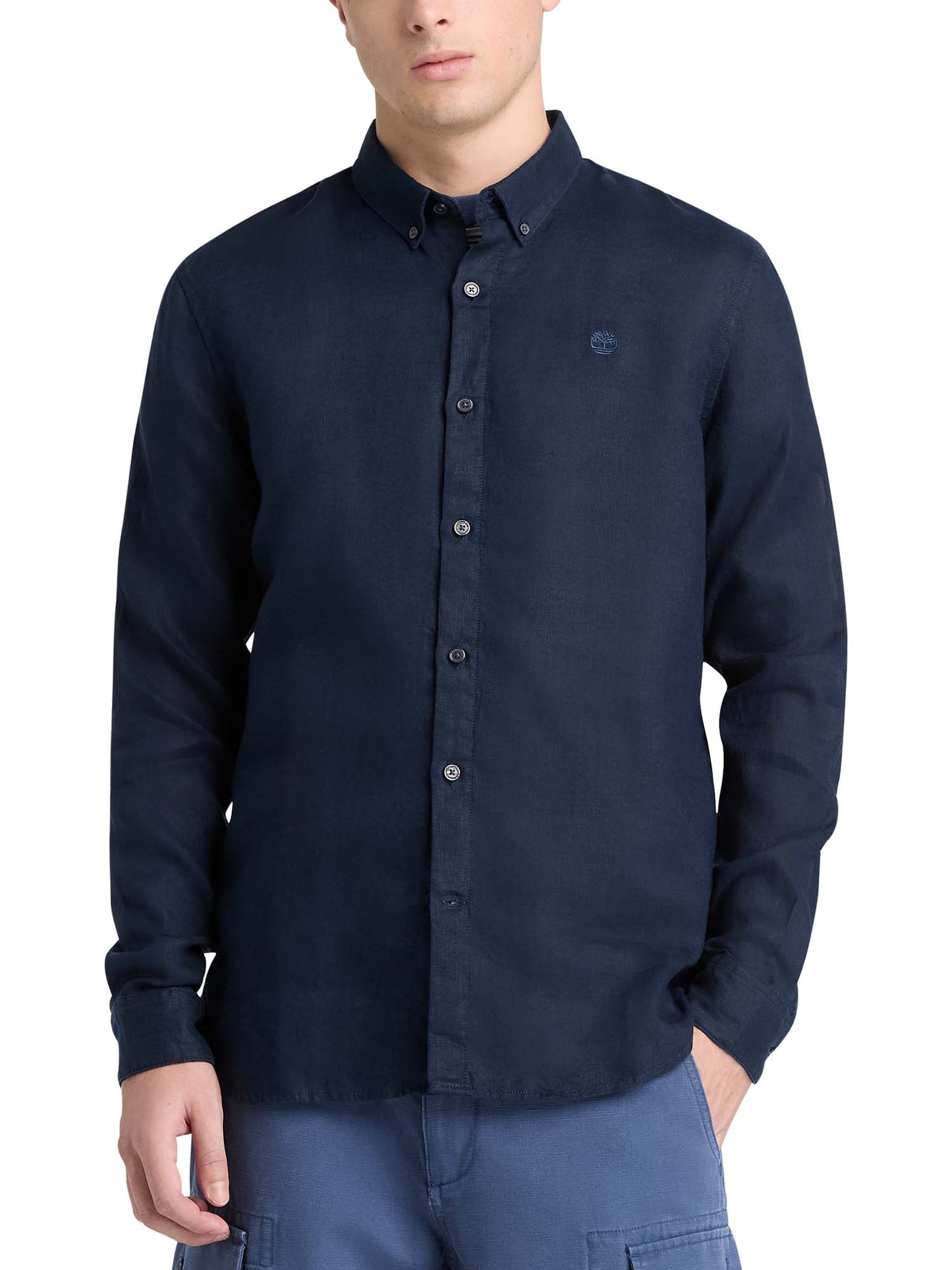 Camicia in lino blu da uomo Timberland, stile casual e raffinato