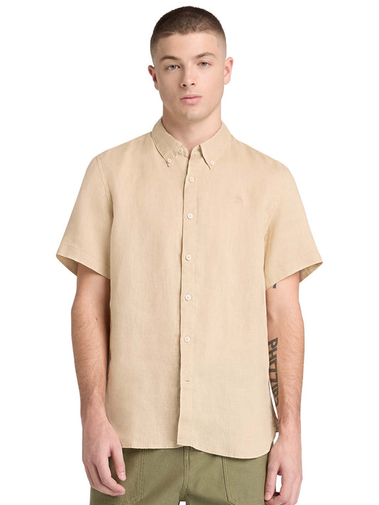 Camicia Timberland in lino verde da uomo per primavera estate