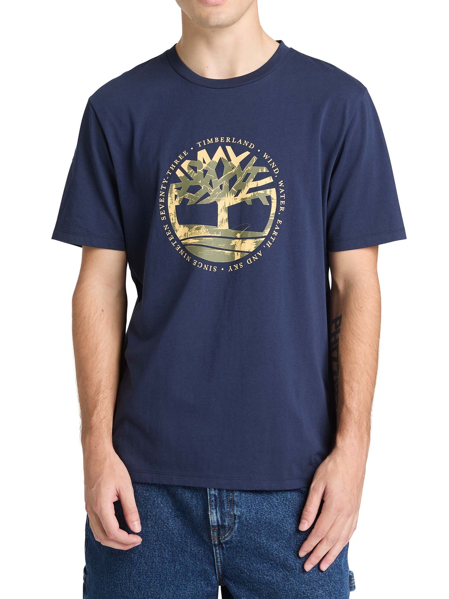 Timberland T-shirt casual da uomo in cotone blu con logo