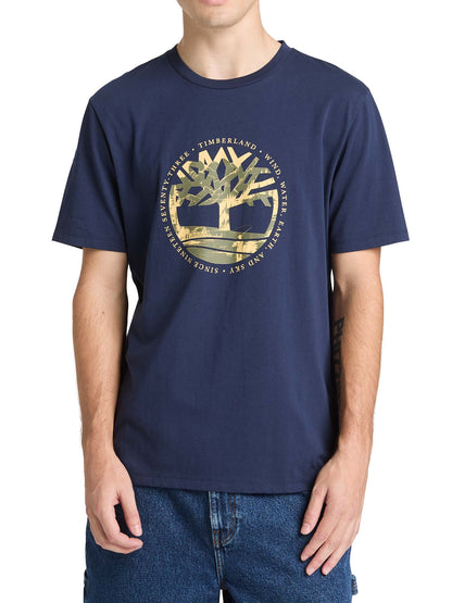 Timberland T-shirt casual da uomo in cotone blu con logo