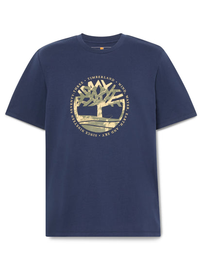 Timberland T-shirt casual da uomo in cotone blu con logo