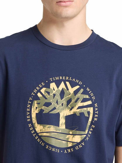 Timberland T-shirt casual da uomo in cotone blu con logo