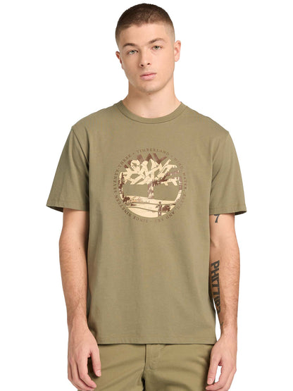 Timberland t-shirt da uomo verde con stampa grafica frontale