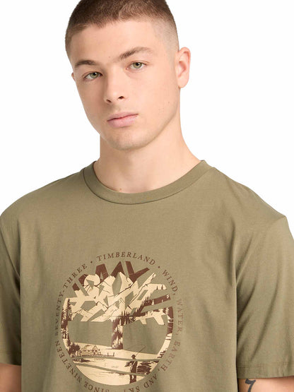 Timberland t-shirt da uomo verde con stampa grafica frontale