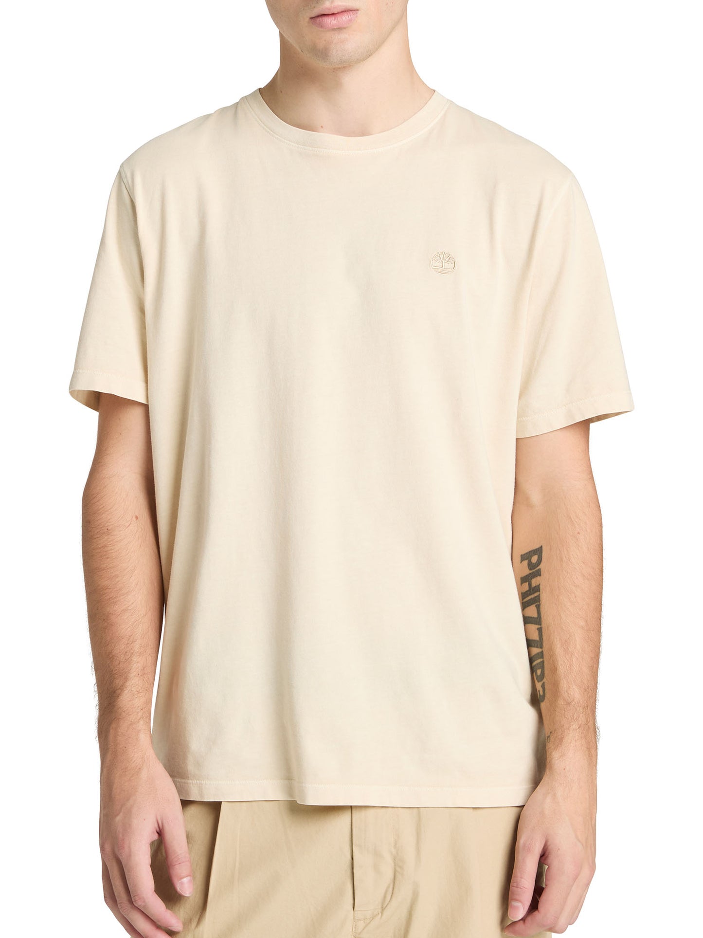 Timberland t-shirt da uomo in cotone grigia con logo ricamato tono su tono