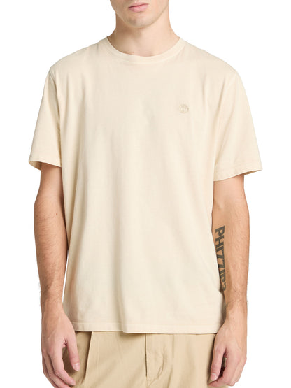Timberland t-shirt da uomo in cotone grigia con logo ricamato tono su tono