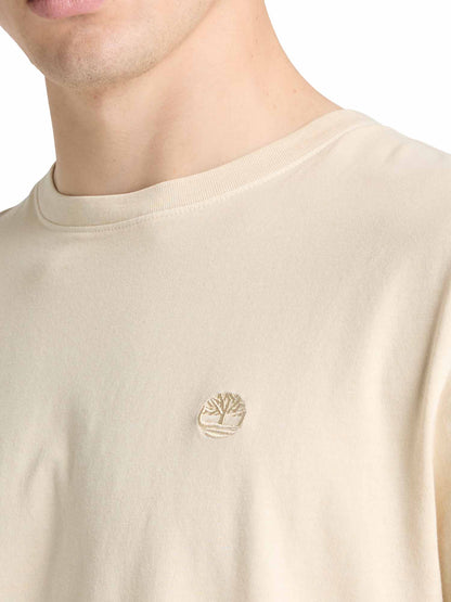 Timberland t-shirt da uomo in cotone grigia con logo ricamato tono su tono