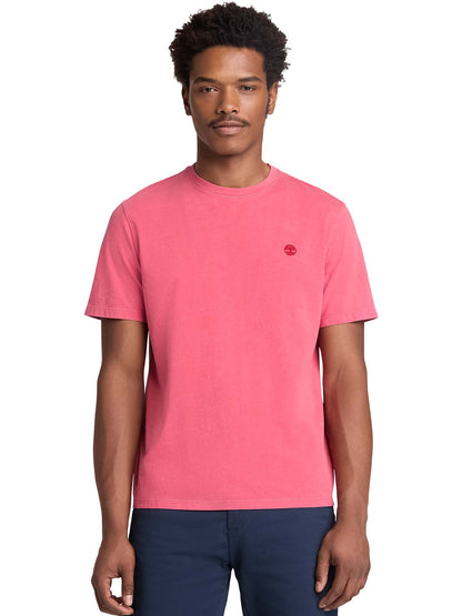 Timberland, t-shirt rossa da uomo con logo ricamato e maniche corte
