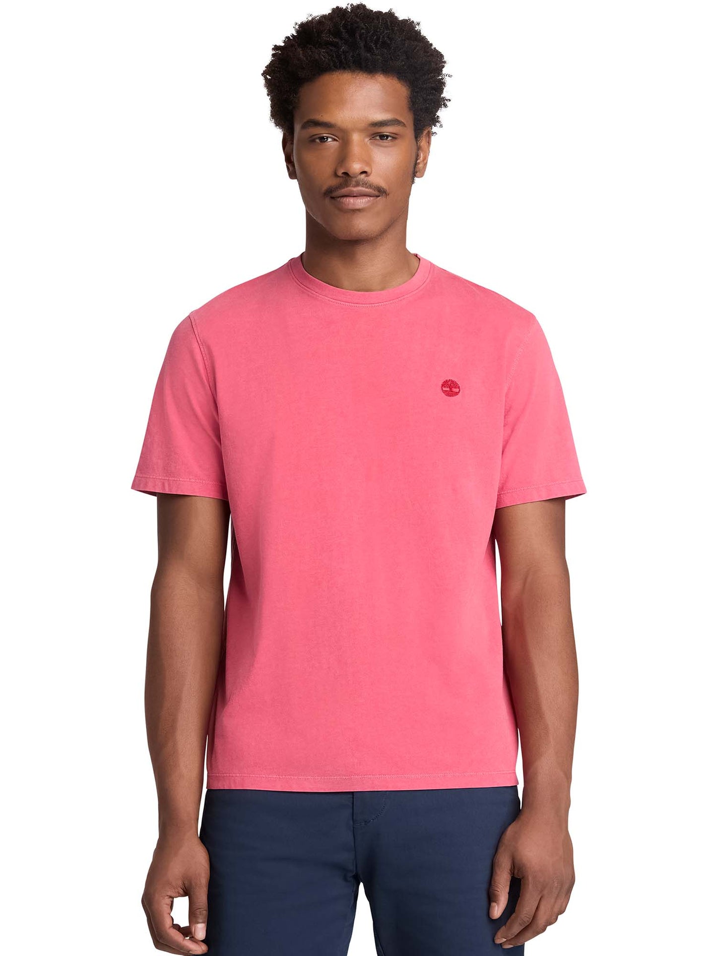 Timberland, t-shirt rossa da uomo con logo ricamato e maniche corte