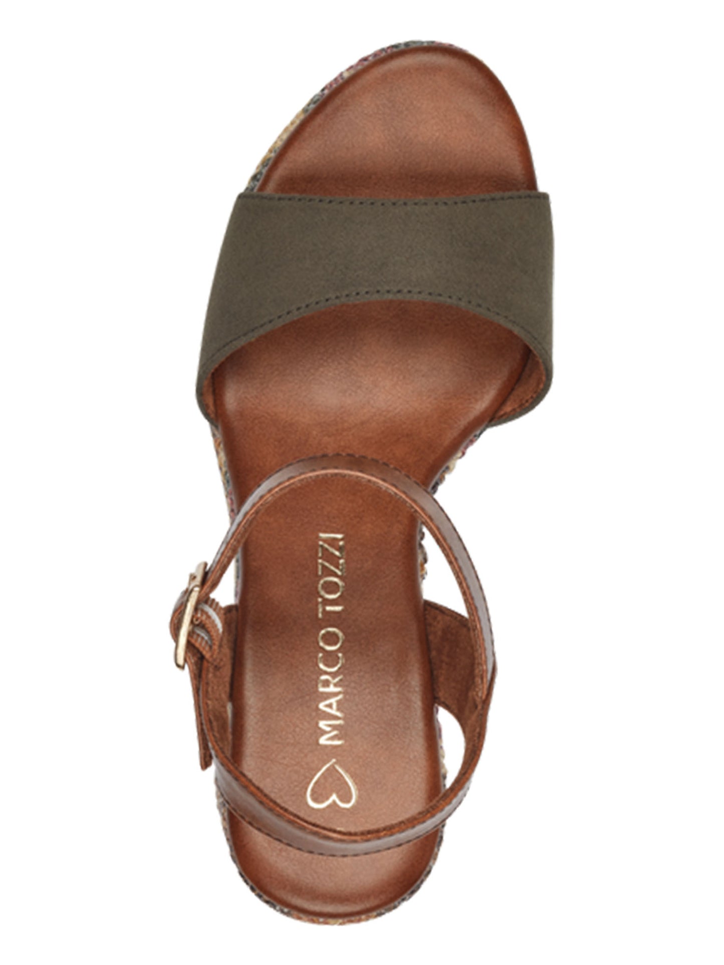 Sandalo con plateau e tacco ricamato da donna kaki Marco Tozzi