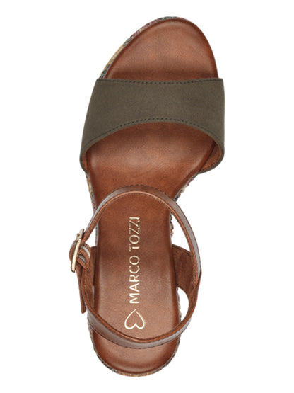 Sandalo con plateau e tacco ricamato da donna kaki Marco Tozzi