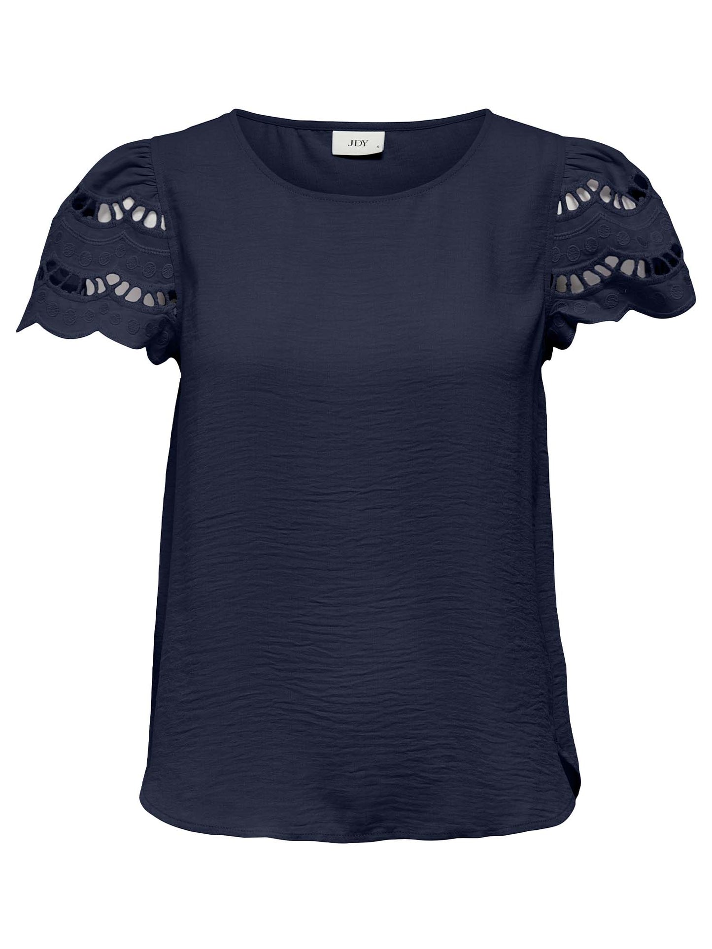 Jaqueline de Yong Jdyhannah, t-shirt blu da donna con dettagli traforati