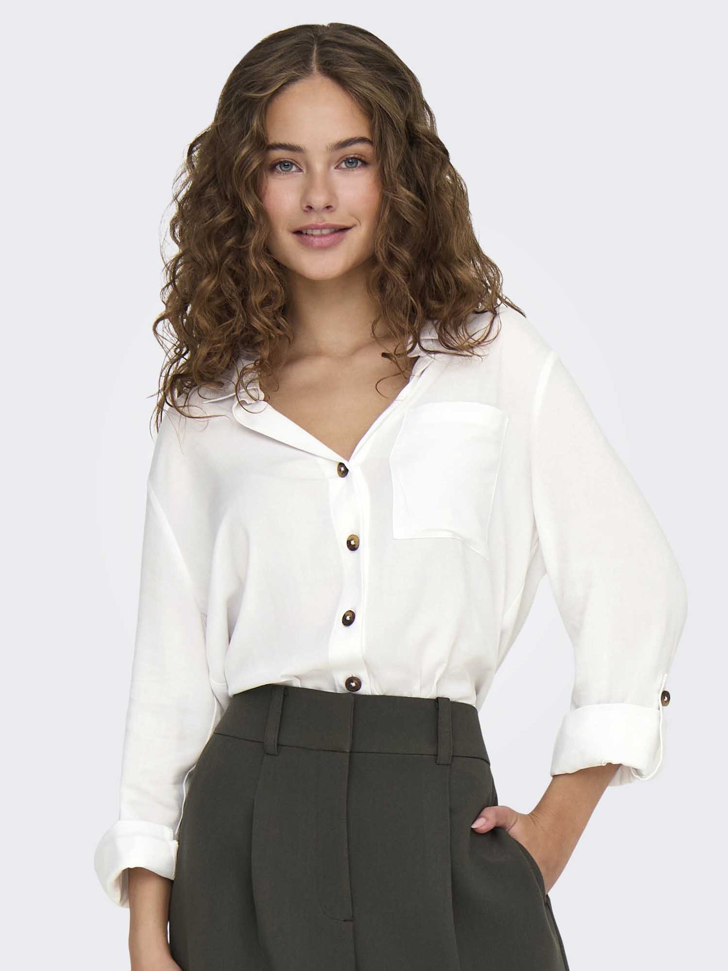 JDY LAUREL LS SHIRT - BIANCO