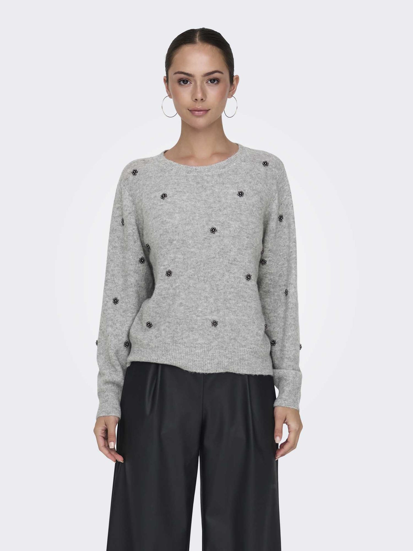 PULLOVER CON PERLE JACQUELINE DE YONG DA RAGAZZA GRIGIO