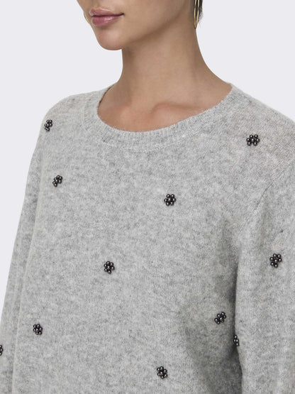 PULLOVER CON PERLE JACQUELINE DE YONG DA RAGAZZA GRIGIO