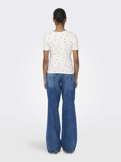 JDY SOFIA SS TOP - BIANCO-ROSSO