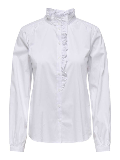JDY MIO LS FRILL - BIANCO