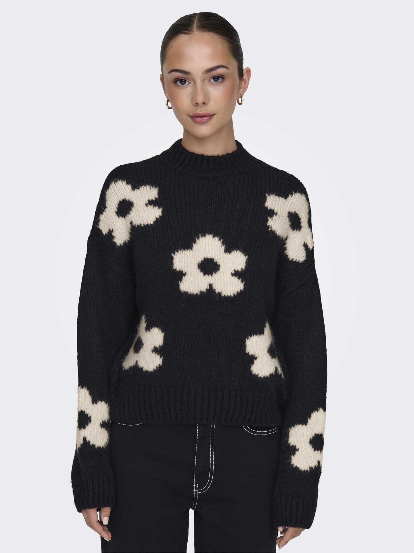 PULLOVER KILIAN A FIORI JACQUELINE DE YONG DA RAGAZZA NERO