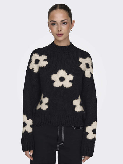 PULLOVER KILIAN A FIORI JACQUELINE DE YONG DA RAGAZZA NERO