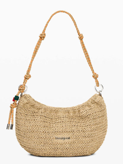 Borsa Desigual in rafia beige con charms removibili da donna
