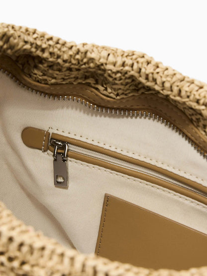 Borsa Desigual in rafia beige con charms removibili da donna