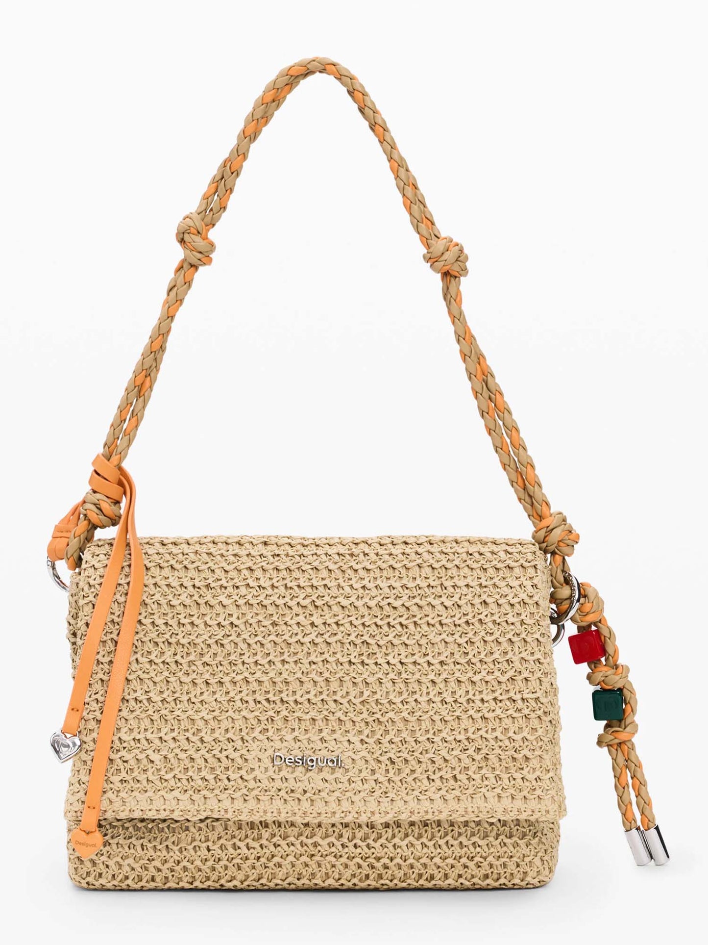 Desigual borsa flap naturale in rafia beige da donna