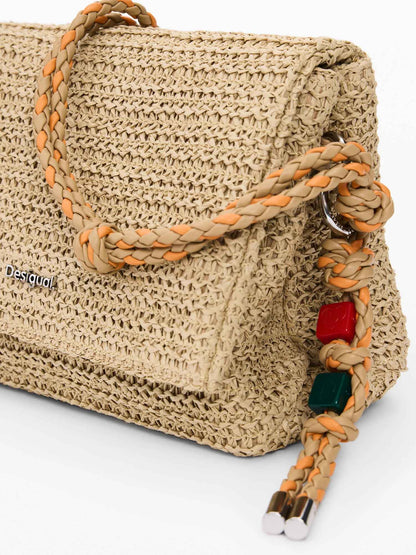 Desigual borsa flap naturale in rafia beige da donna