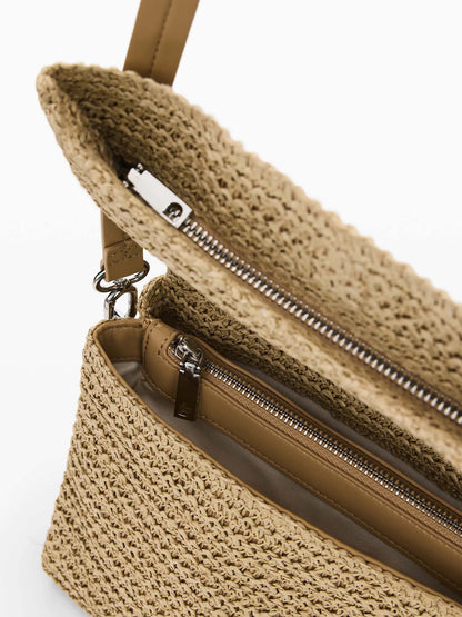 Desigual borsa flap naturale in rafia beige da donna