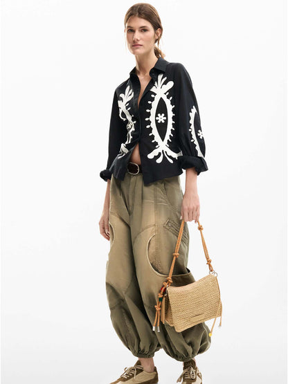 Desigual borsa flap naturale in rafia beige da donna