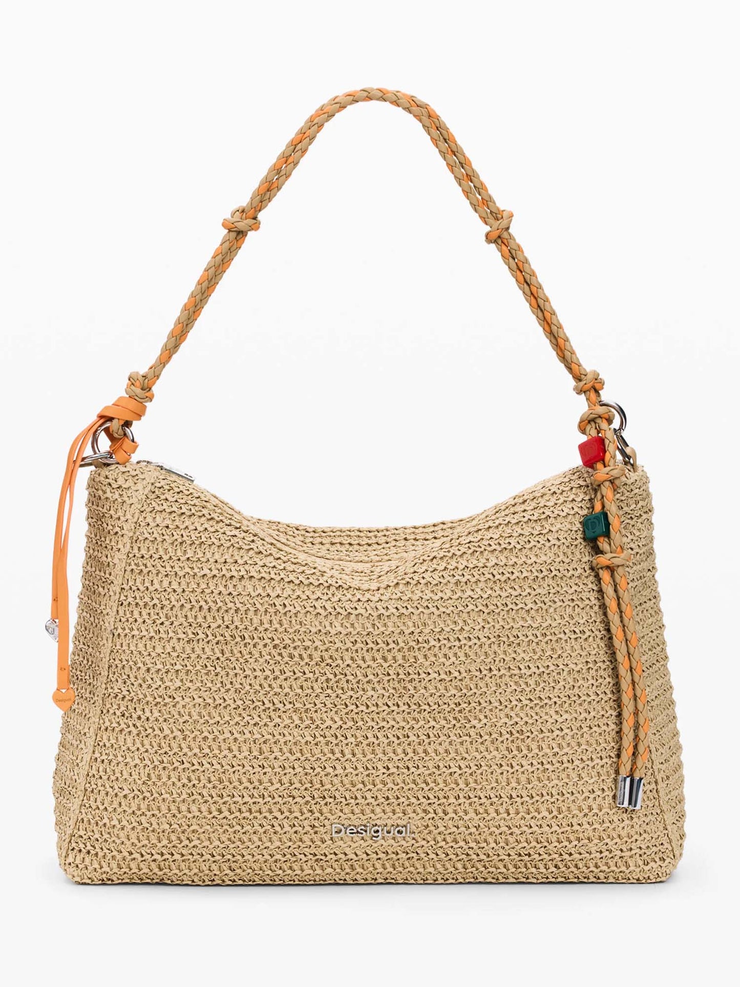 Borsa rettangolare Desigual in rafia beige da donna