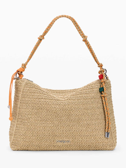 Borsa rettangolare Desigual in rafia beige da donna