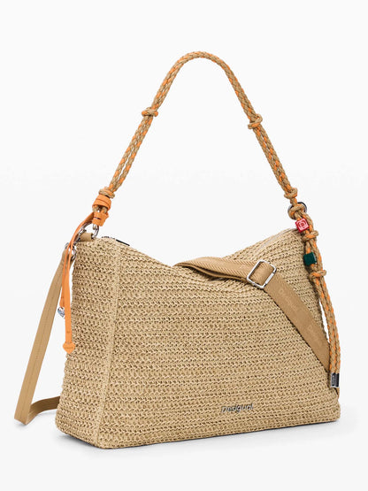 Borsa rettangolare Desigual in rafia beige da donna